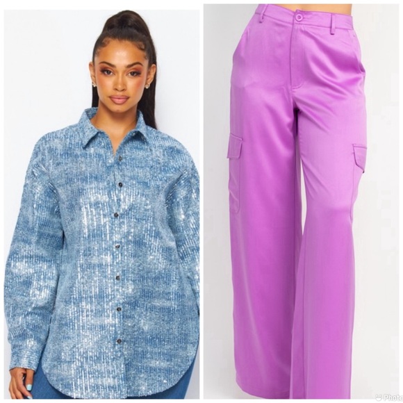 Denim Sequin Blouse - Picture 5 of 7